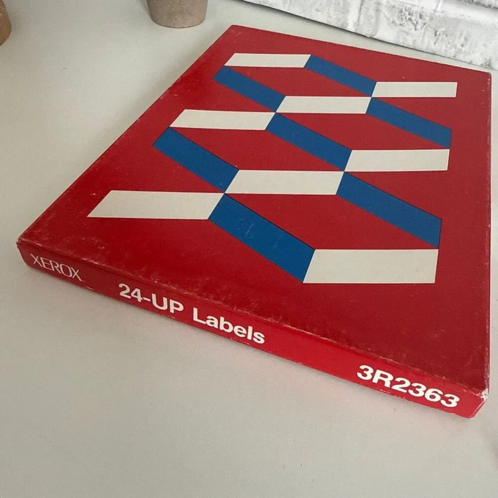 Vintage 1970s Xerox 24-Up Printer Labels Box Retro Office Prop Mid Century Graph